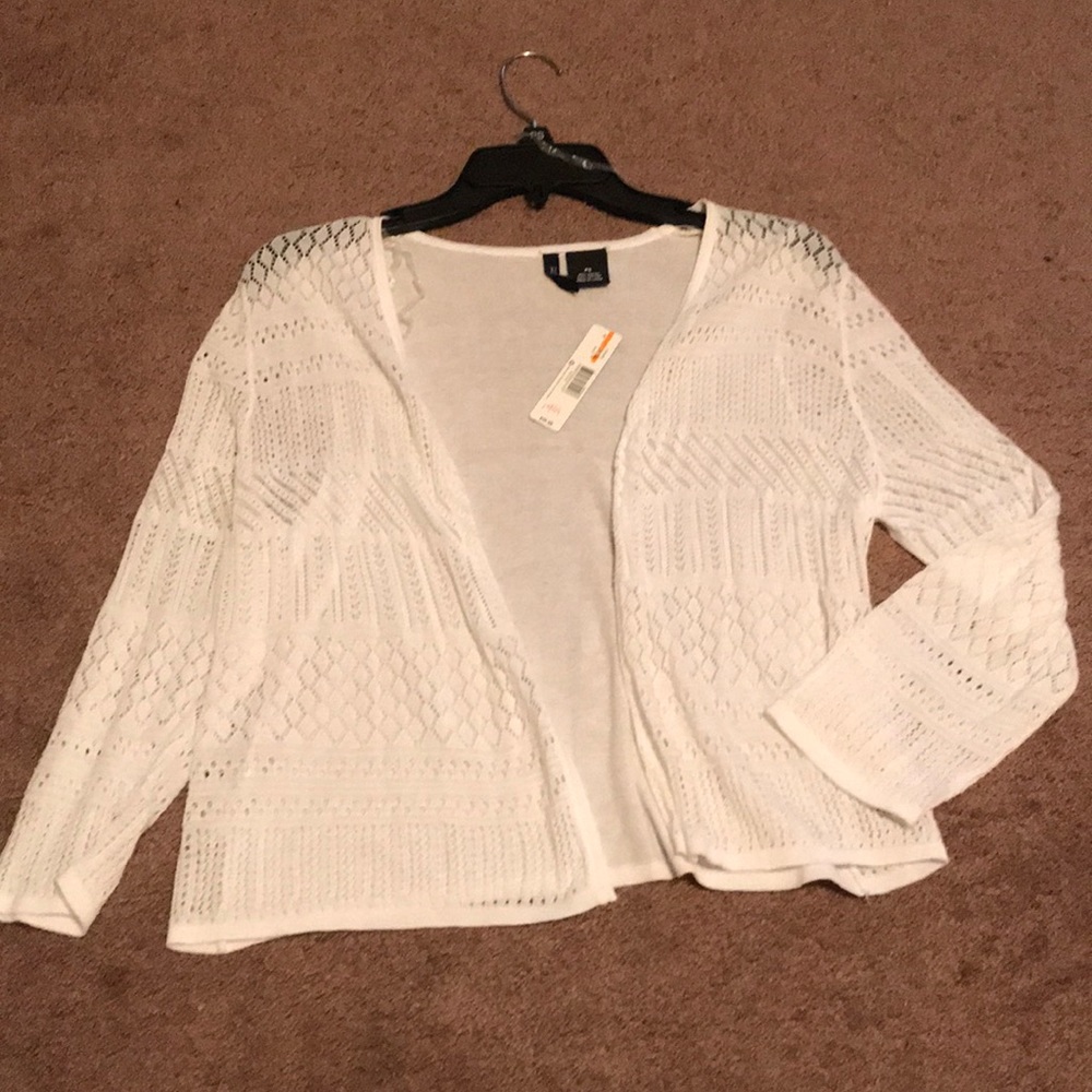 New Directions White Lace Detail Cardigan Sweater